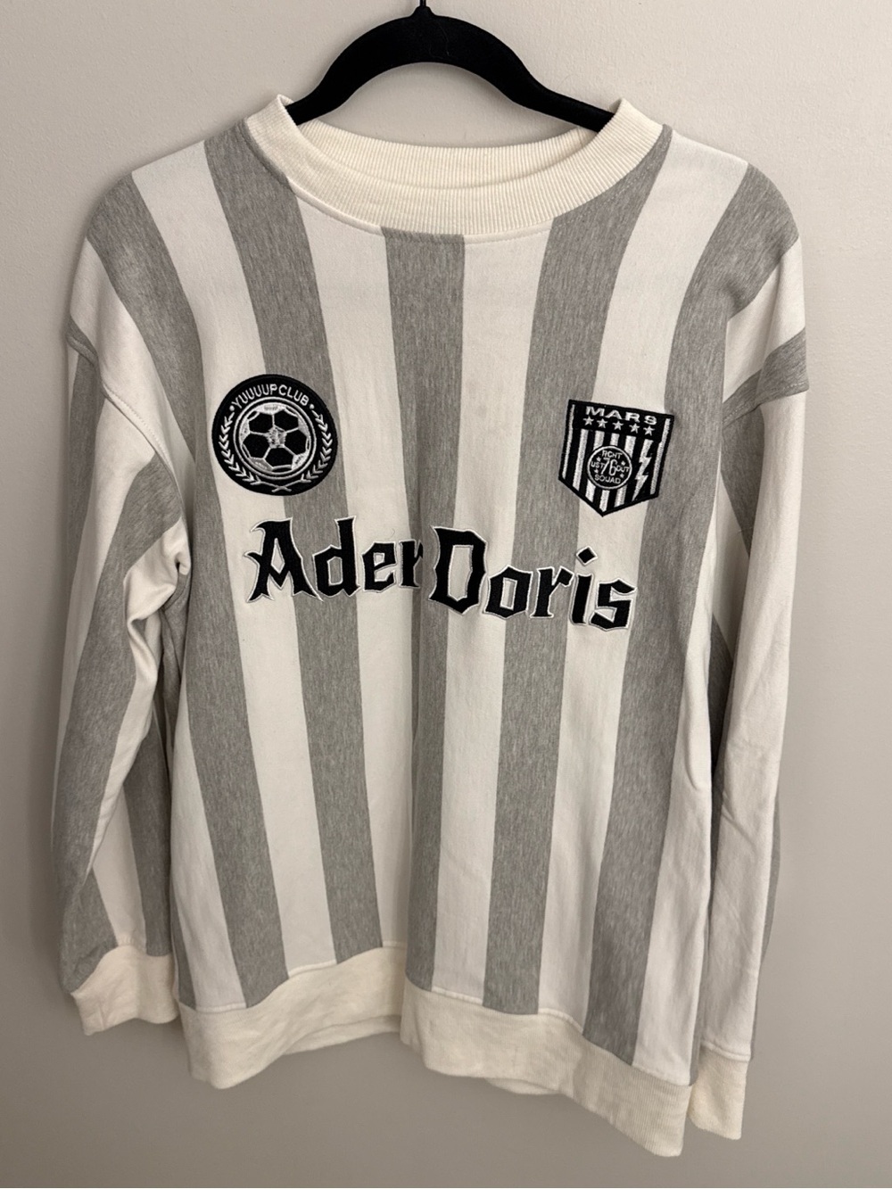 AderDoris Gray & White Striped Crewneck Sweatshirt